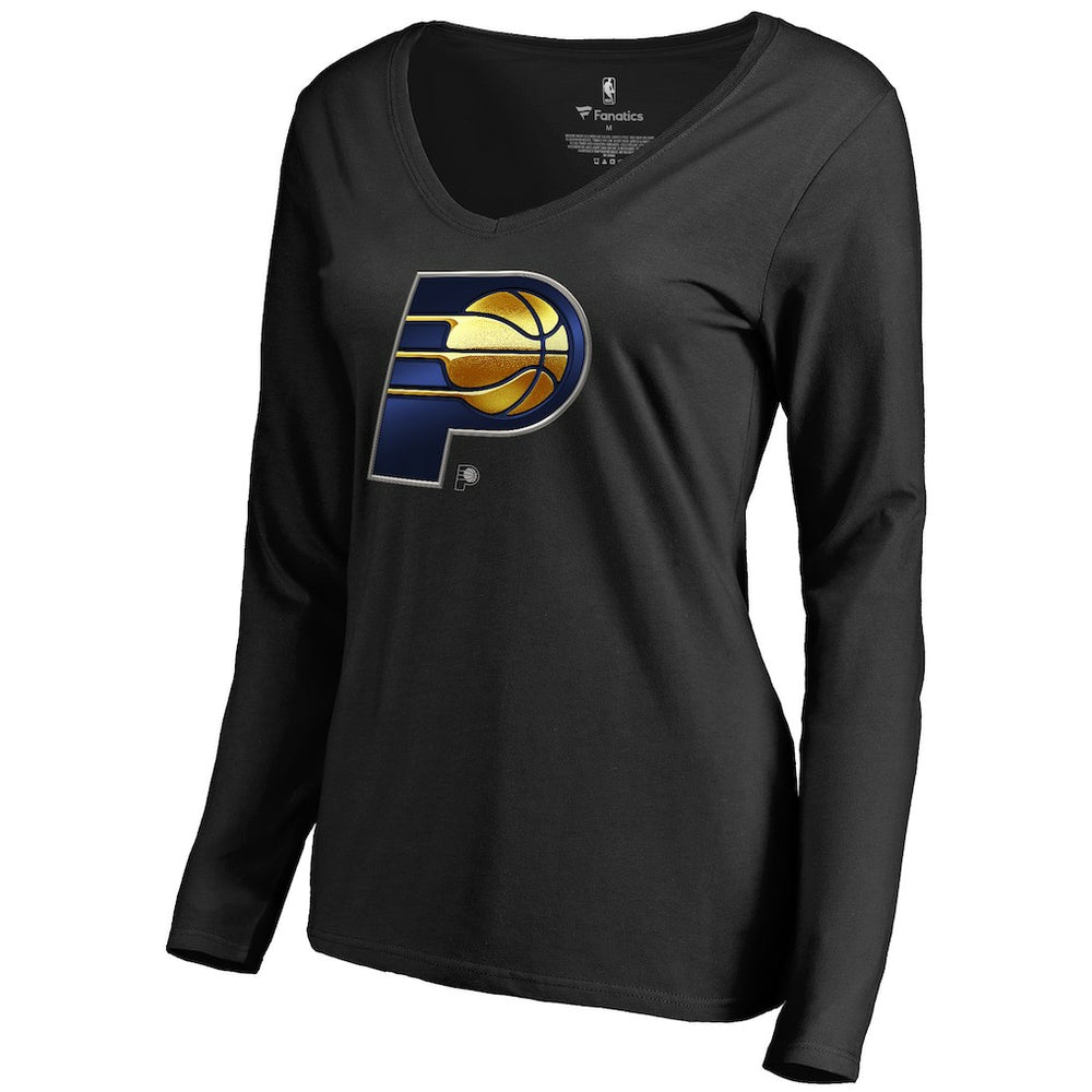 Black Indiana Pacers Women's Midnight Mascot Long Sleeve V-Neck T-Shirt | NBA
