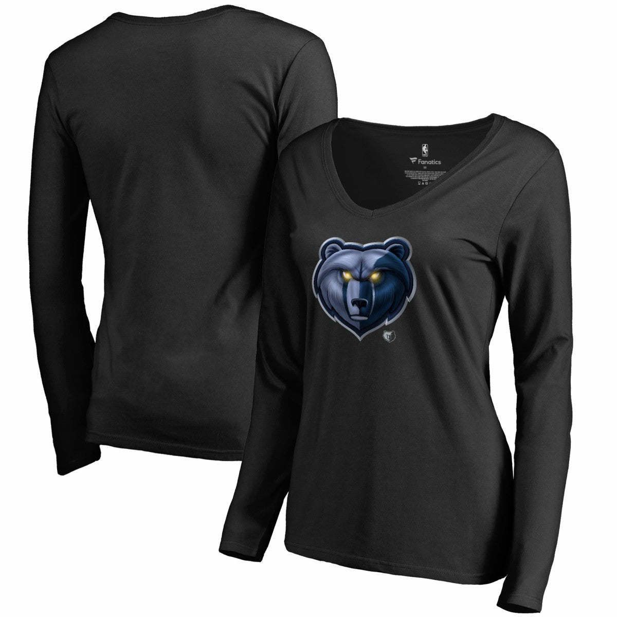 Black Memphis Grizzlies Women's Midnight Mascot Long Sleeve V-Neck T-Shirt | NBA