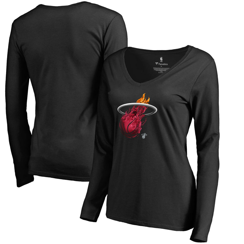 Black Miami Heat Women's Midnight Mascot Long Sleeve V-Neck T-Shirt | NBA