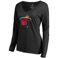 Black Miami Heat Women's Midnight Mascot Long Sleeve V-Neck T-Shirt | NBA
