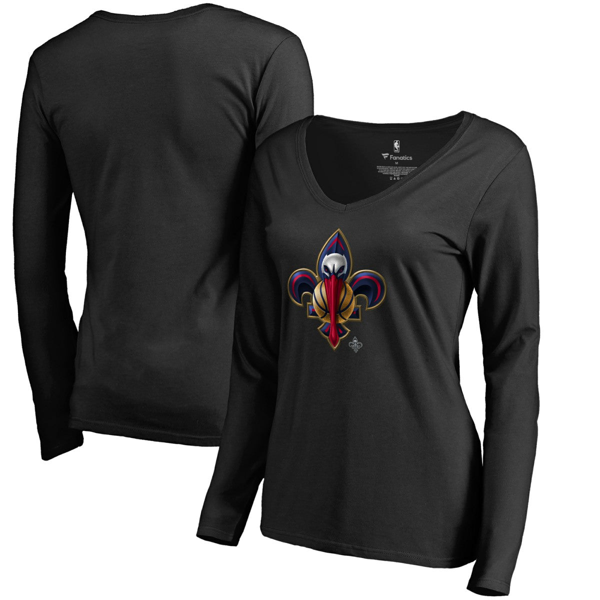 Black New Orleans Pelicans Women's Midnight Mascot Long Sleeve V-Neck T-Shirt | NBA