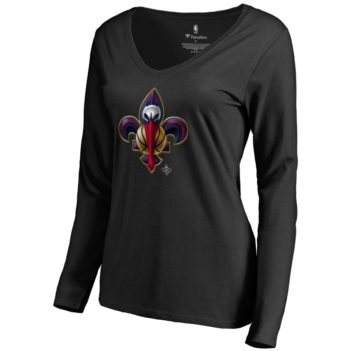 Black New Orleans Pelicans Women's Midnight Mascot Long Sleeve V-Neck T-Shirt | NBA