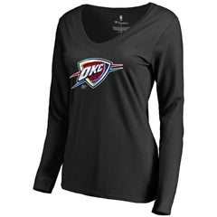 Black Oklahoma City Thunder Women's Midnight Mascot Long Sleeve V-Neck T-Shirt | NBA