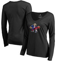 Black Philadelphia 76ers Women's Midnight Mascot Long Sleeve V-Neck T-Shirt | NBA