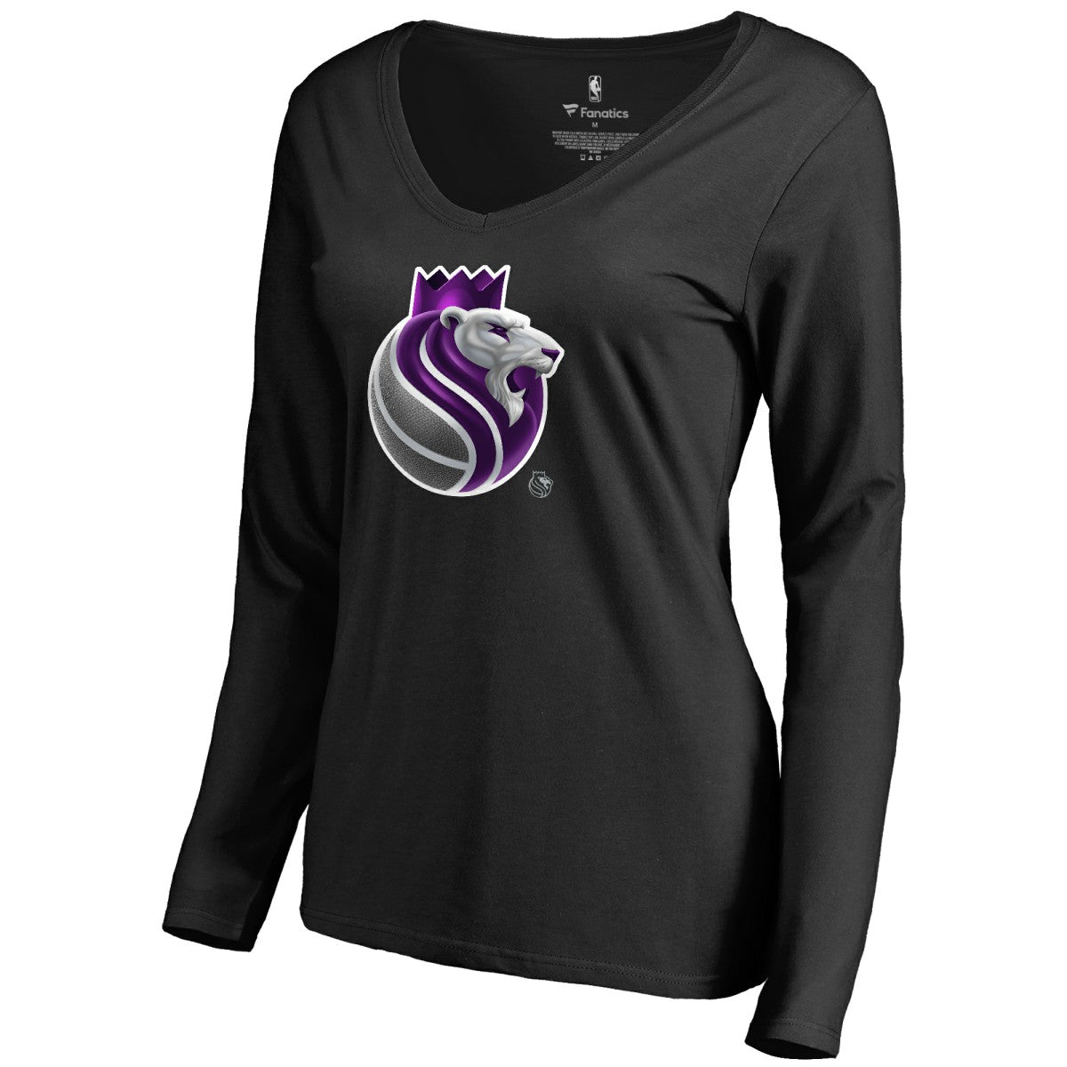 Black Sacramento Kings Women's Midnight Mascot Long Sleeve V-Neck T-Shirt | NBA