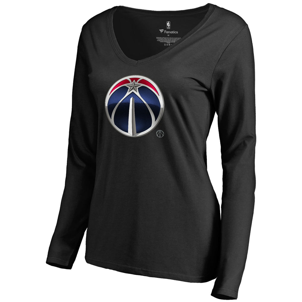 Black Washington Wizards Women's Midnight Mascot Long Sleeve V-Neck T-Shirt | NBA