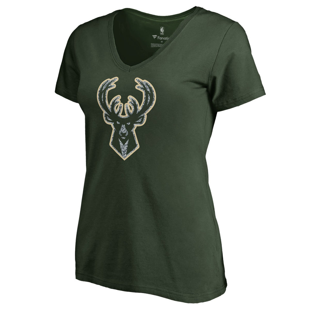 Green Milwaukee Bucks Women's Static Logo V-Neck T-Shirt | NBA