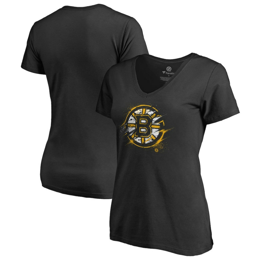 Boston Bruins Women's Splatter Logo V-Neck T-Shirt -  NHL T-shirts