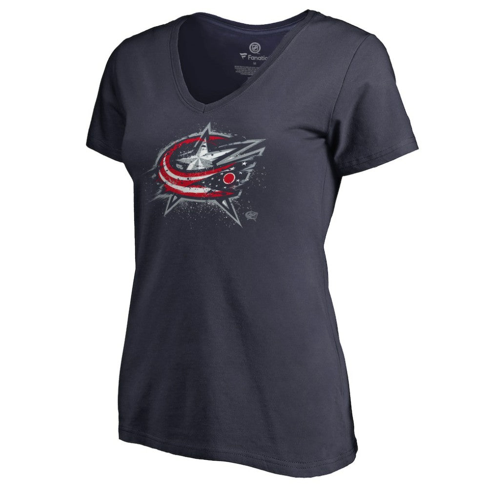 Columbus Blue Jackets Women's Splatter Logo V-Neck T-Shirt -  NHL T-shirts