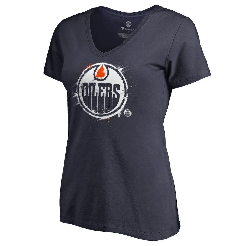 Edmonton Oilers Women's Splatter Logo V-Neck T-Shirt -  NHL T-shirts