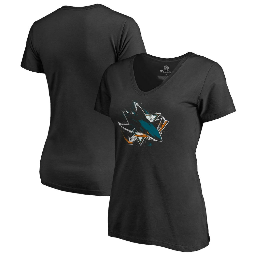 San Jose Sharks Women's Splatter Logo V-Neck T-Shirt -  NHL T-shirts
