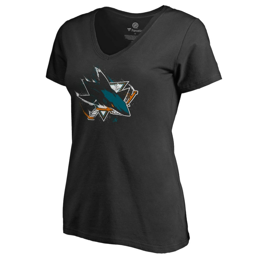 San Jose Sharks Women's Splatter Logo V-Neck T-Shirt -  NHL T-shirts