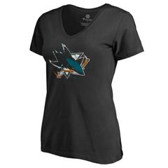 San Jose Sharks Women's Splatter Logo V-Neck T-Shirt -  NHL T-shirts