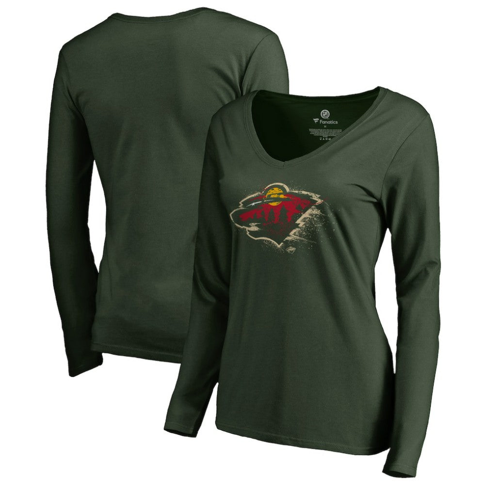 Minnesota Wild Women's Splatter Logo V-Neck Long Sleeve T-Shirt -  NHL T-shirts