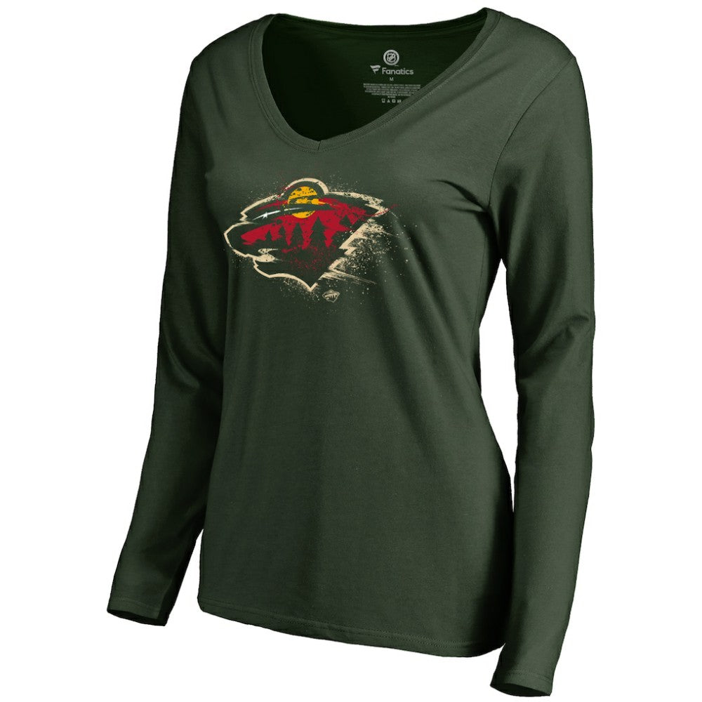 Minnesota Wild Women's Splatter Logo V-Neck Long Sleeve T-Shirt -  NHL T-shirts