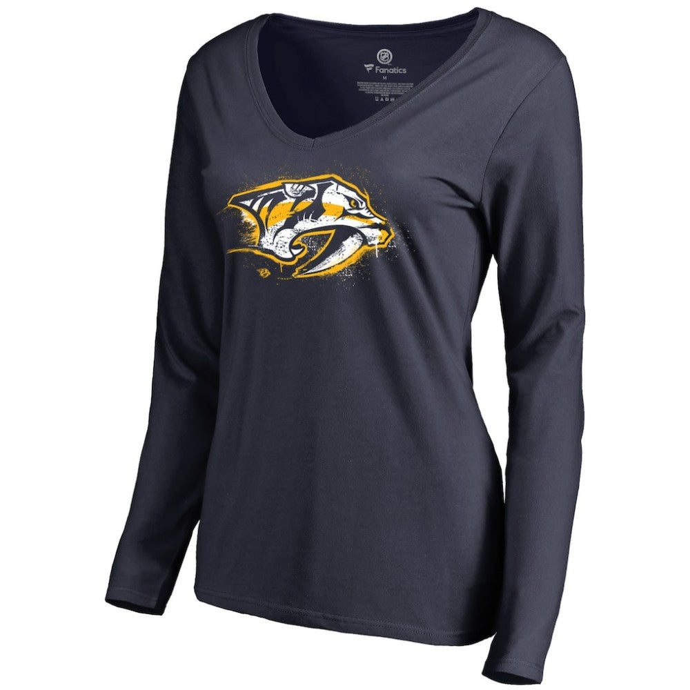 Nashville Predators Women's Splatter Logo V-Neck Long Sleeve T-Shirt -  NHL T-shirts