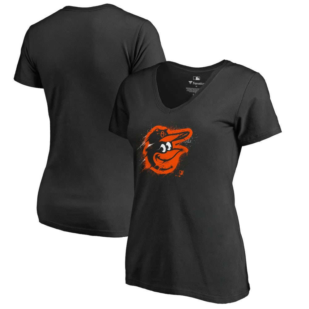 Baltimore Orioles Women's Splatter Logo V-Neck T-Shirt - MLB T-shirts