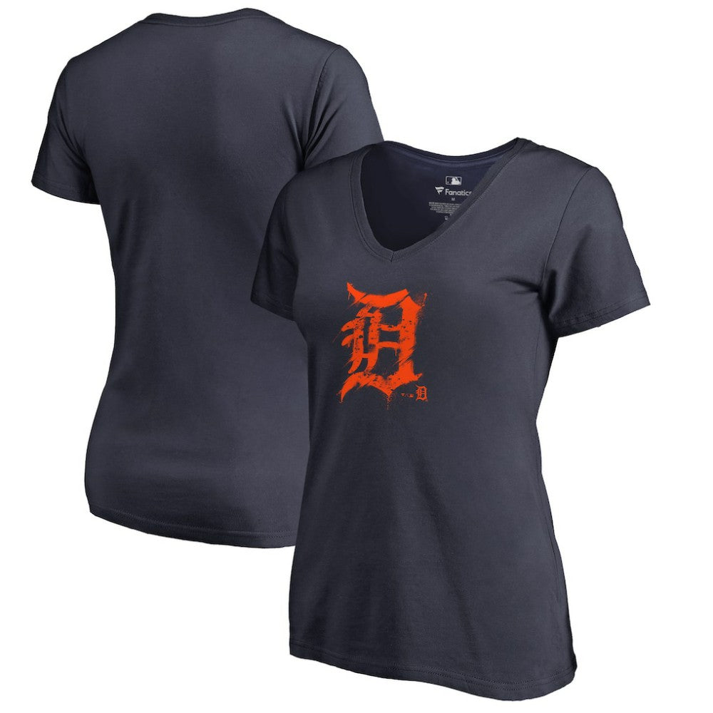 Detroit Tigers Women's Splatter Logo V-Neck T-Shirt - MLB T-shirts