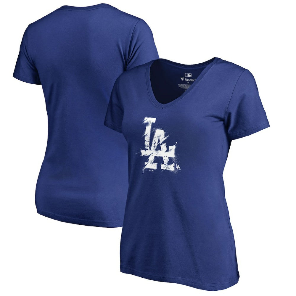 Los Angeles Dodgers Women's Splatter Logo V-Neck T-Shirt - MLB T-shirts