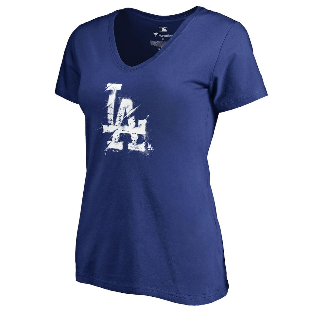 Los Angeles Dodgers Women's Splatter Logo V-Neck T-Shirt - MLB T-shirts