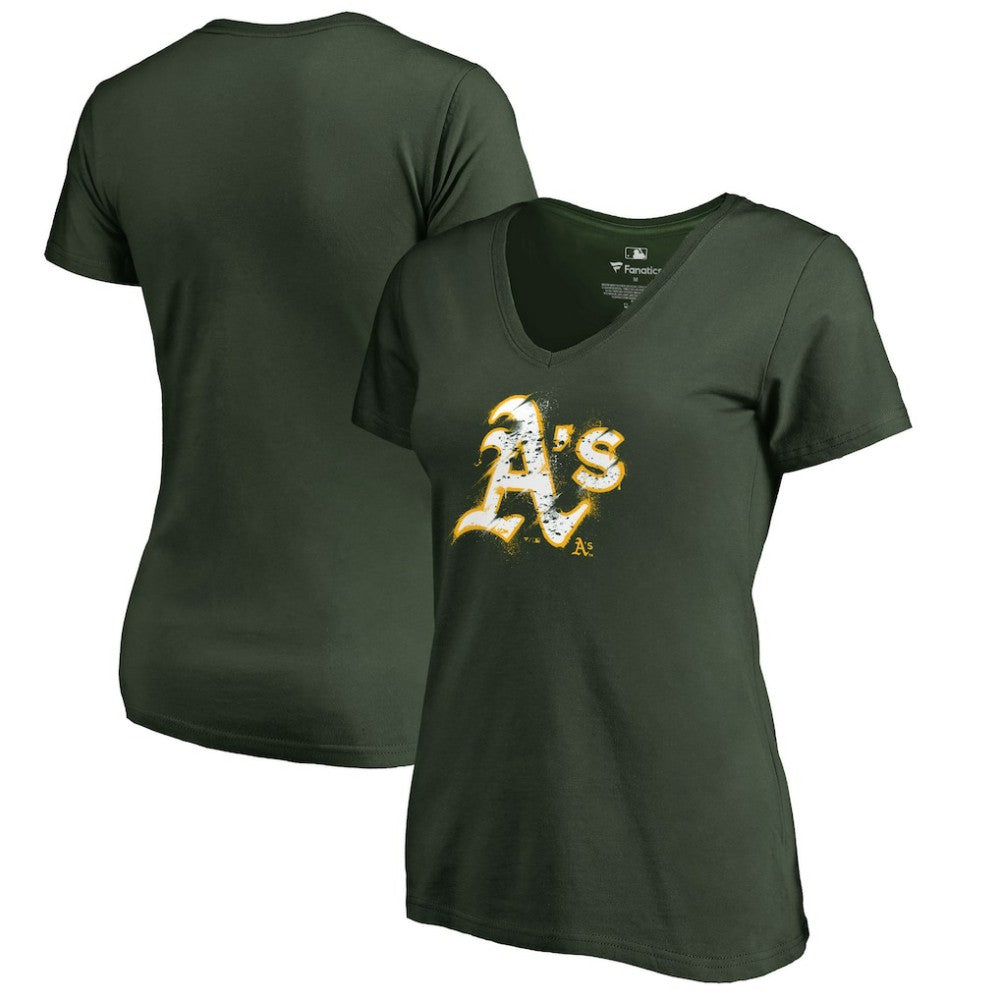 Athletics Women's Splatter Logo V-Neck T-Shirt - MLB T-shirts