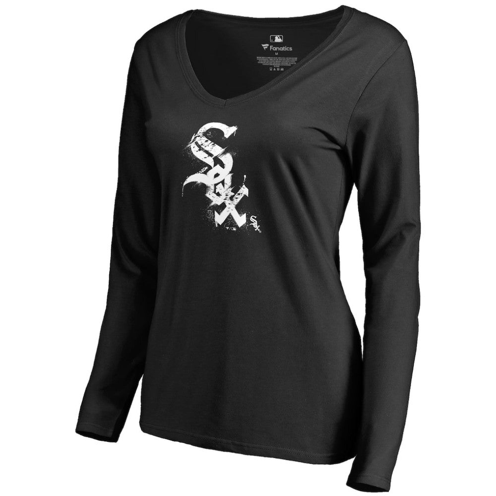 Chicago White Sox Women's Splatter Logo Long Sleeve V-Neck T-Shirt - MLB T-shirts