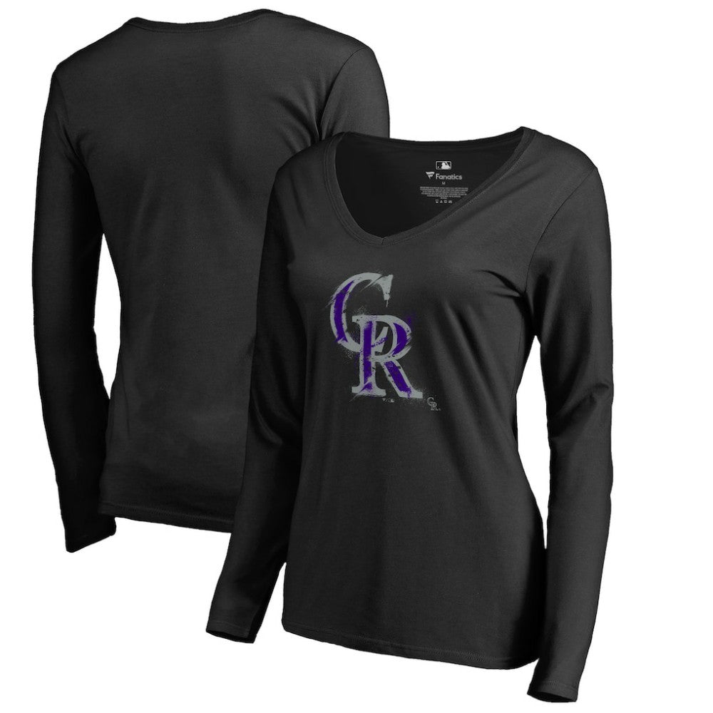 Colorado Rockies Women's Splatter Logo Long Sleeve V-Neck T-Shirt - MLB T-shirts