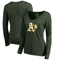 Athletics Women's Splatter Logo Long Sleeve V-Neck T-Shirt - MLB T-shirts