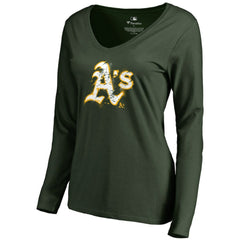 Athletics Women's Splatter Logo Long Sleeve V-Neck T-Shirt - MLB T-shirts