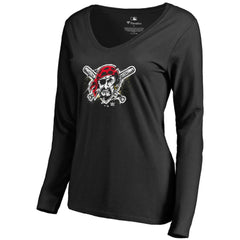 Pittsburgh Pirates Women's Splatter Logo Long Sleeve V-Neck T-Shirt - MLB T-shirts