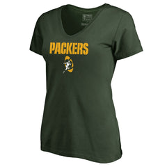 Green Bay Packers Women's Vintage Team Lockup V-Neck T-Shirt | NFL Outlet