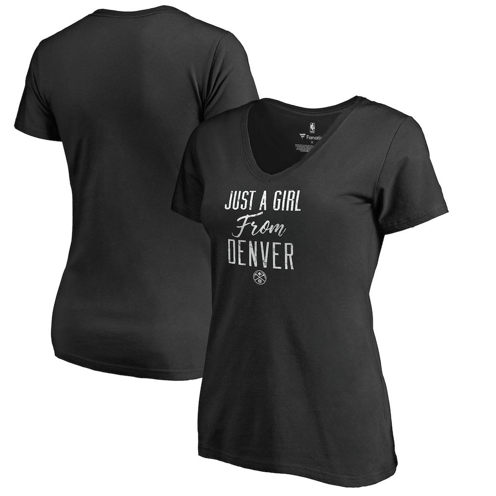 Black Denver Nuggets Women's Just a Girl V-Neck T-Shirt sale | NBA