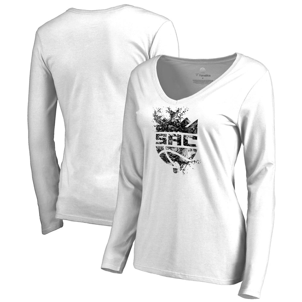 White Sacramento Kings Women's Splash Long Sleeve V-Neck T-Shirt | NBA