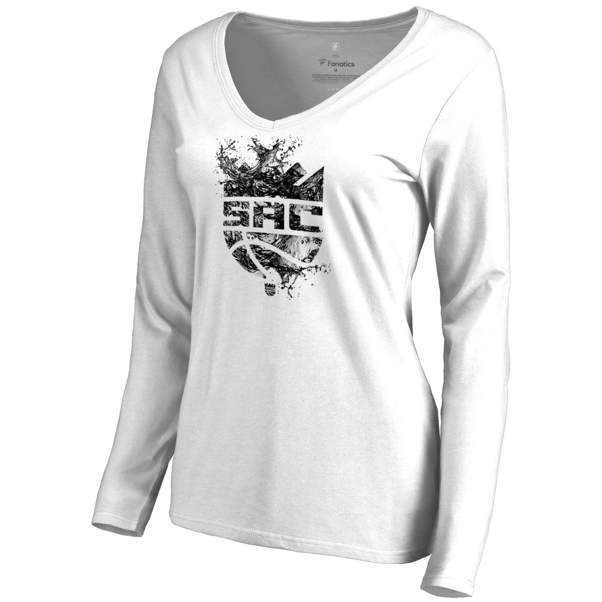 White Sacramento Kings Women's Splash Long Sleeve V-Neck T-Shirt | NBA