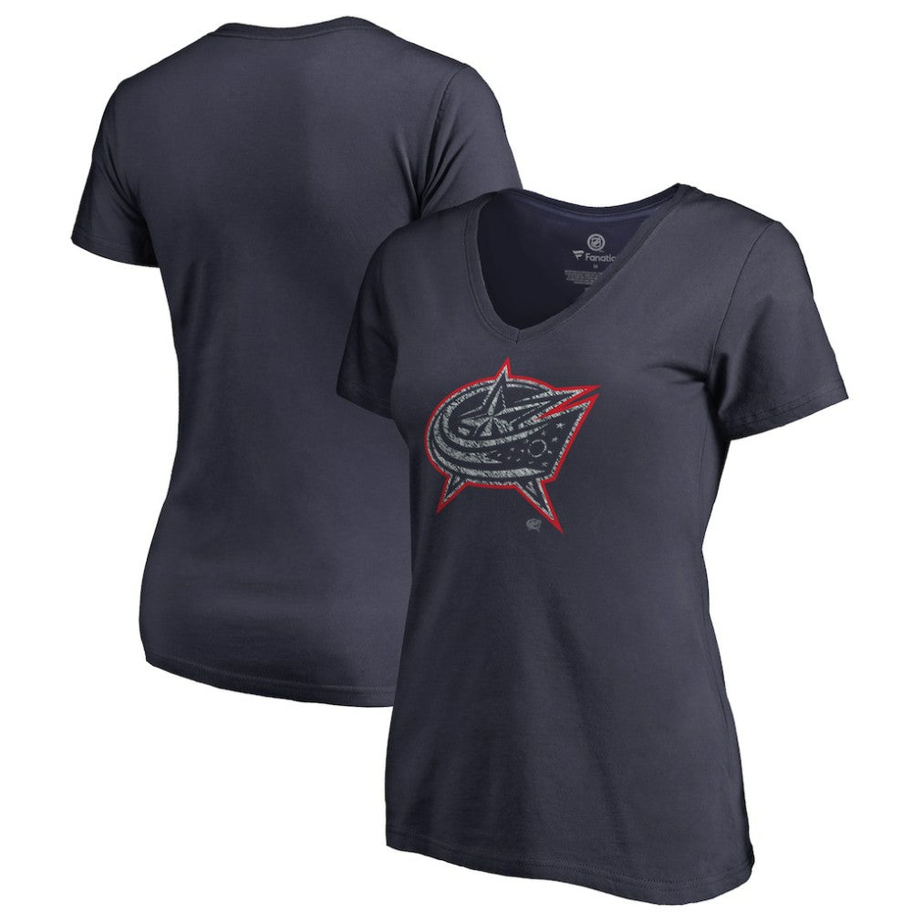 Columbus Blue Jackets Women's Static Logo V-Neck T-Shirt -  NHL T-shirts
