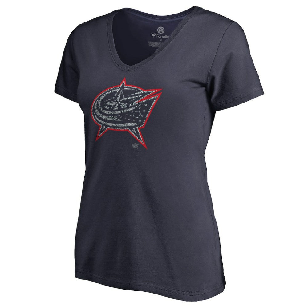 Columbus Blue Jackets Women's Static Logo V-Neck T-Shirt -  NHL T-shirts