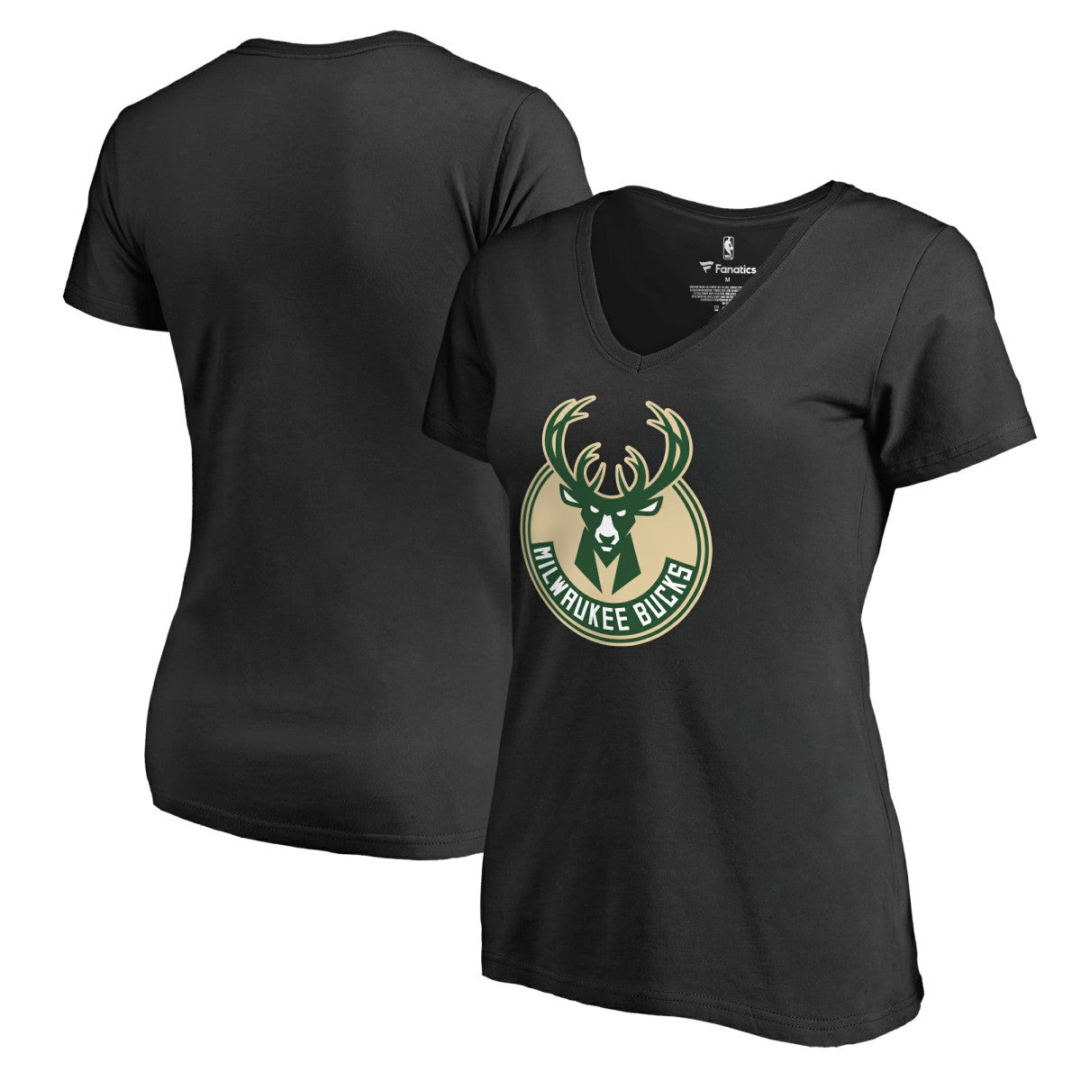 Black Milwaukee Bucks Women's Primary Logo V-Neck T-Shirt | NBA