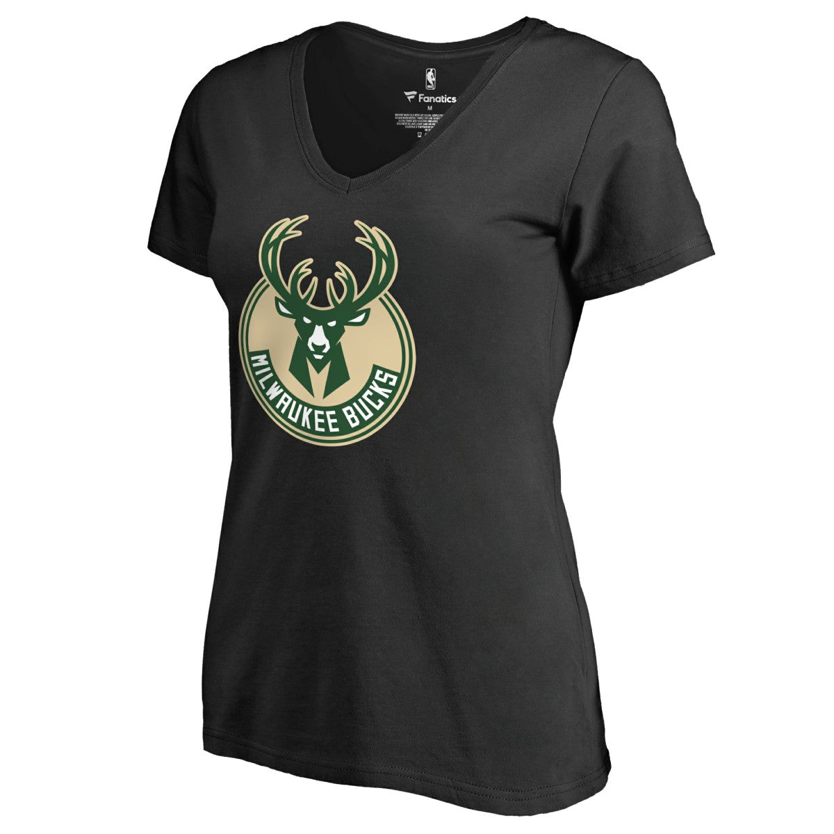 Black Milwaukee Bucks Women's Primary Logo V-Neck T-Shirt | NBA