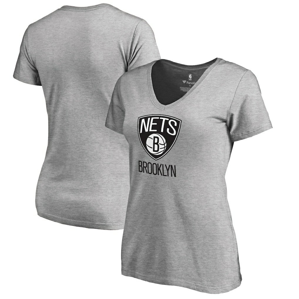 Ash Brooklyn Nets Women's Primary Logo V-Neck T-Shirt | NBA