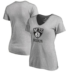 Ash Brooklyn Nets Women's Primary Logo V-Neck T-Shirt | NBA