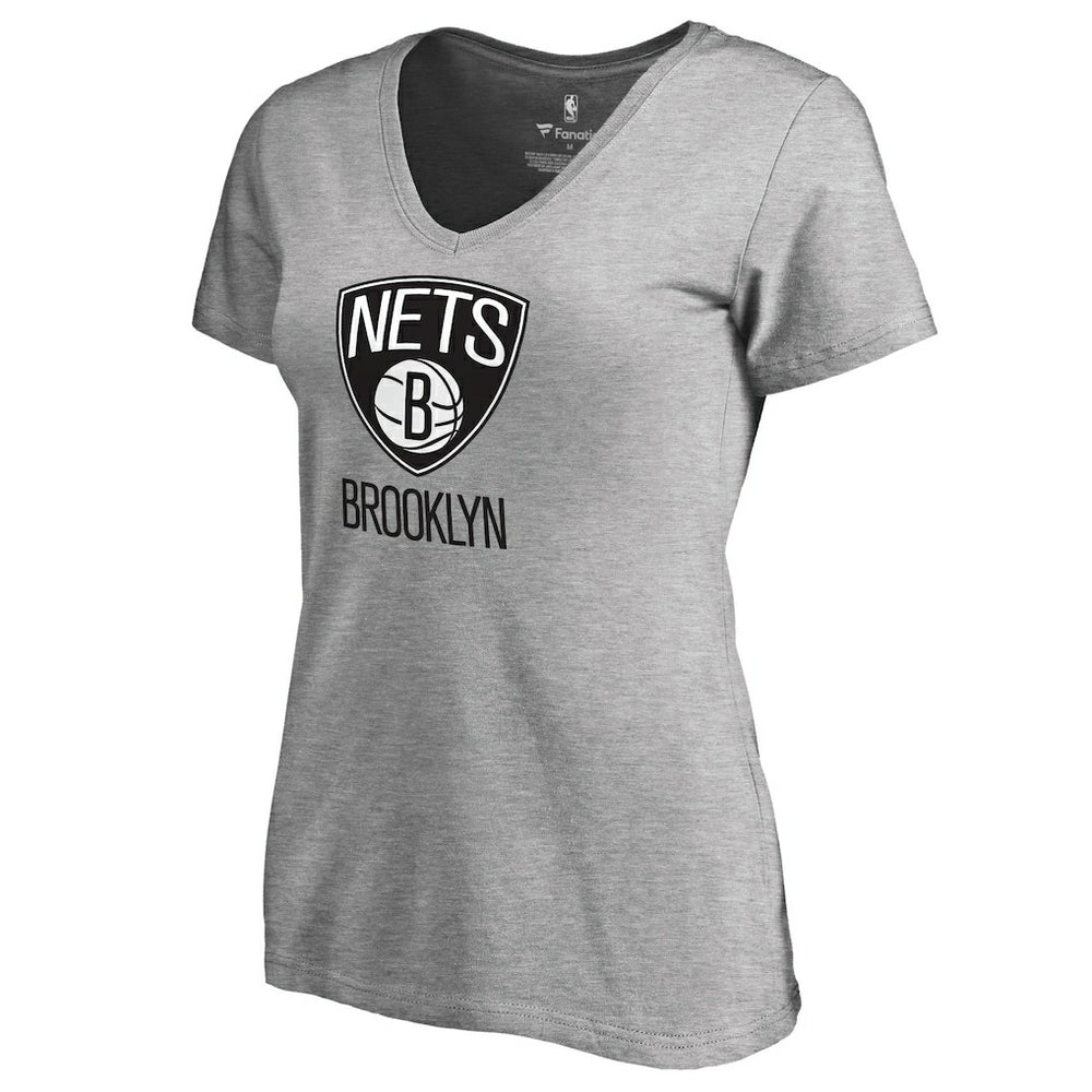 Ash Brooklyn Nets Women's Primary Logo V-Neck T-Shirt | NBA