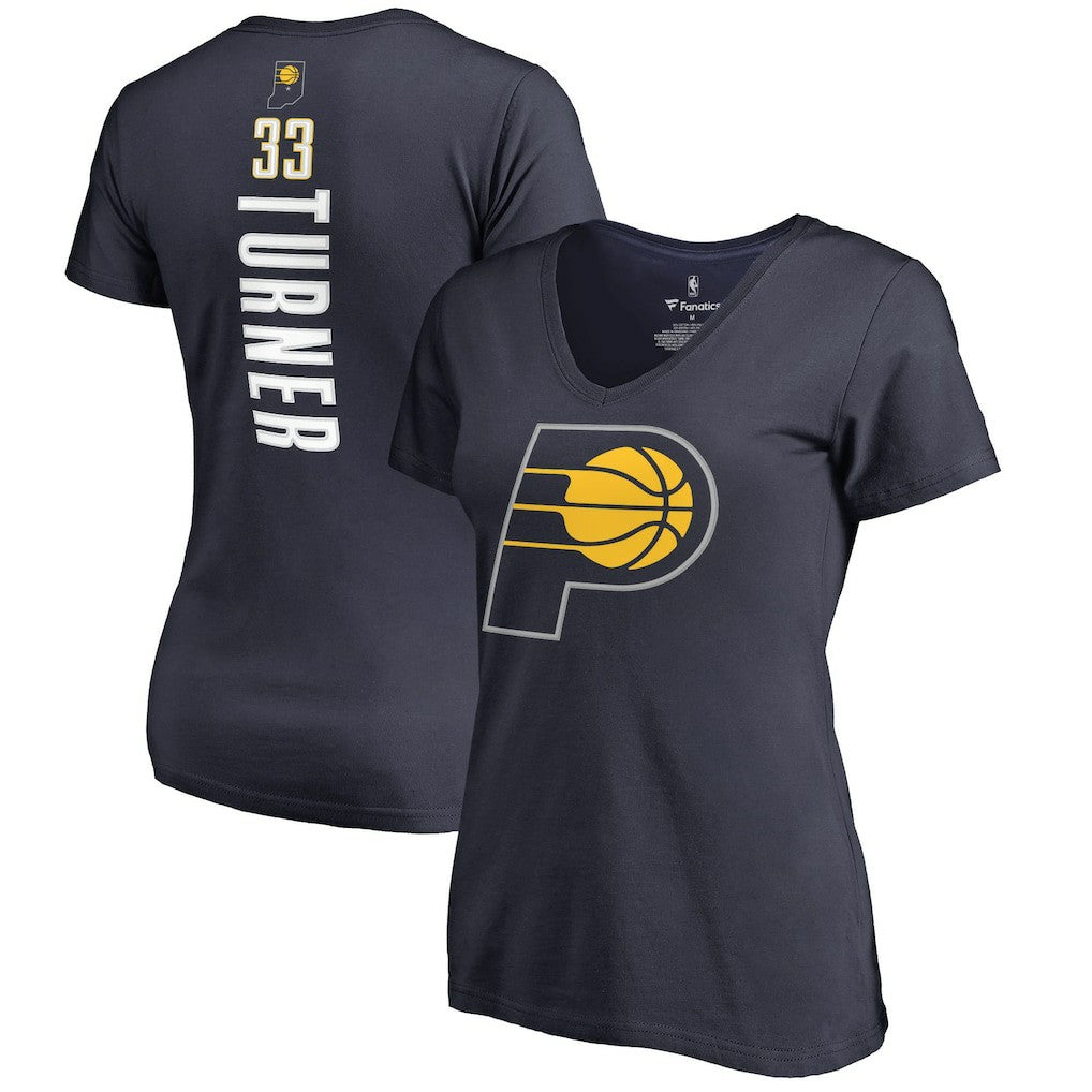 Navy Myles Turner Indiana Pacers Women's Backer Name and Number V-Neck T-Shirt | NBA