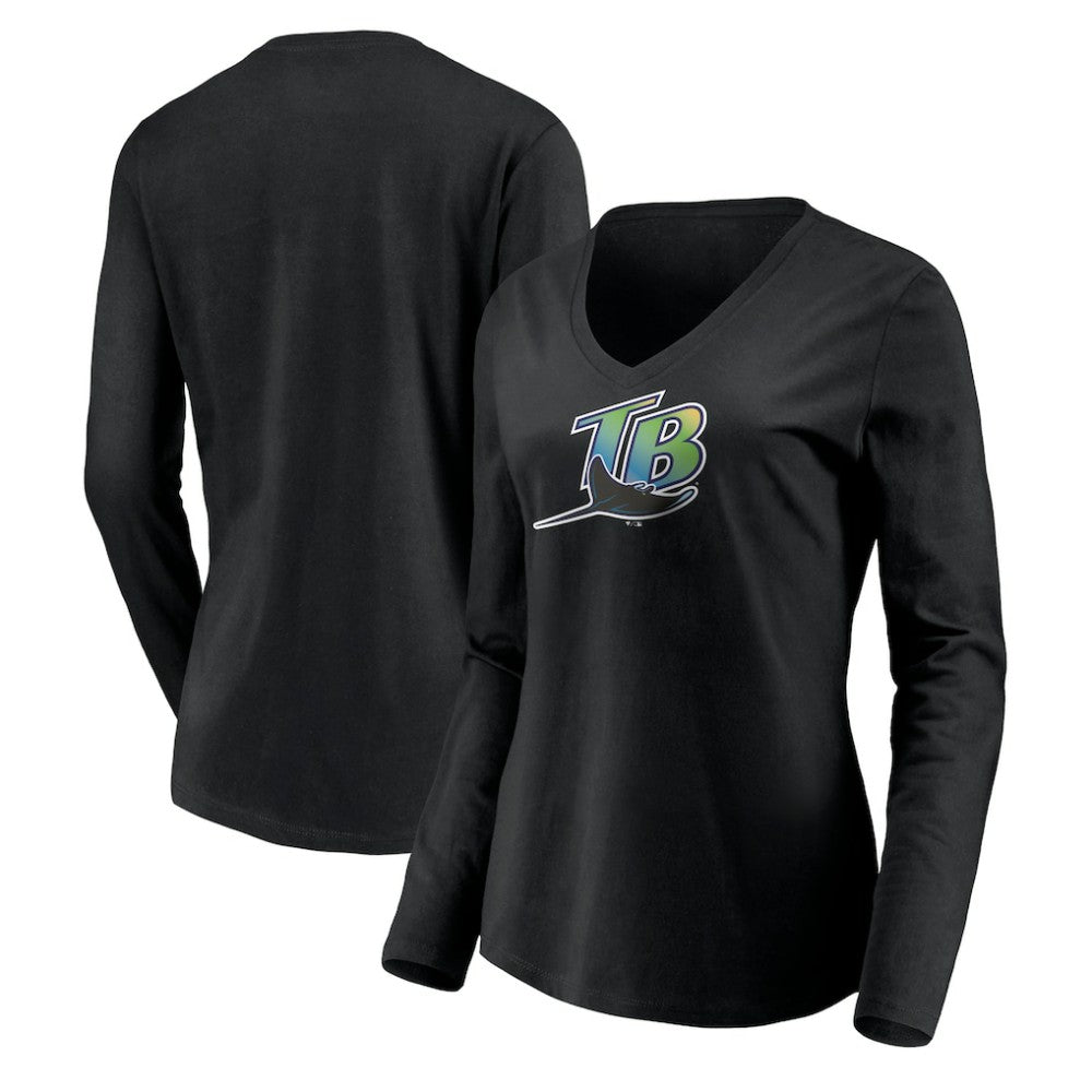 Tampa Bay Rays Women's Cooperstown Collection Wahconah Long Sleeve V-Neck T-Shirt - MLB T-shirts