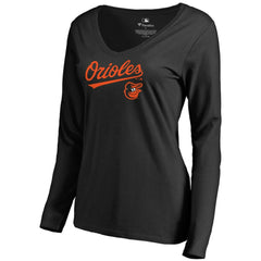 Baltimore Orioles Women's Team Lockup Slim Fit Long Sleeve V-Neck T-Shirt - MLB T-shirts