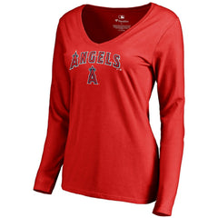 Los Angeles Angels Women's Team Lockup Slim Fit Long Sleeve V-Neck T-Shirt - MLB T-shirts