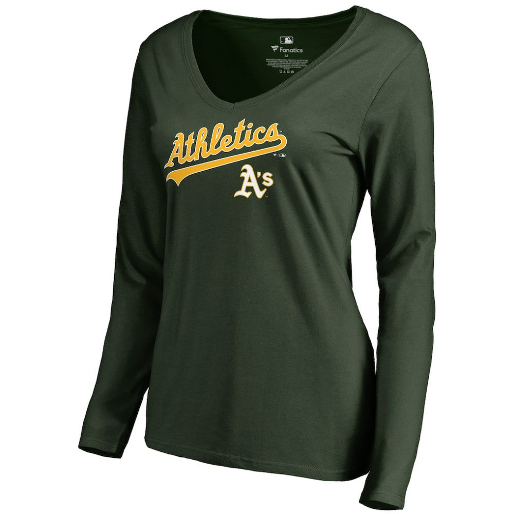 Athletics Women's Team Lockup Slim Fit Long Sleeve V-Neck T-Shirt - MLB T-shirts
