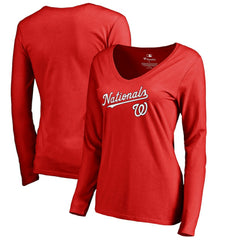 Washington Nationals Women's Team Lockup Slim Fit Long Sleeve V-Neck T-Shirt - MLB T-shirts
