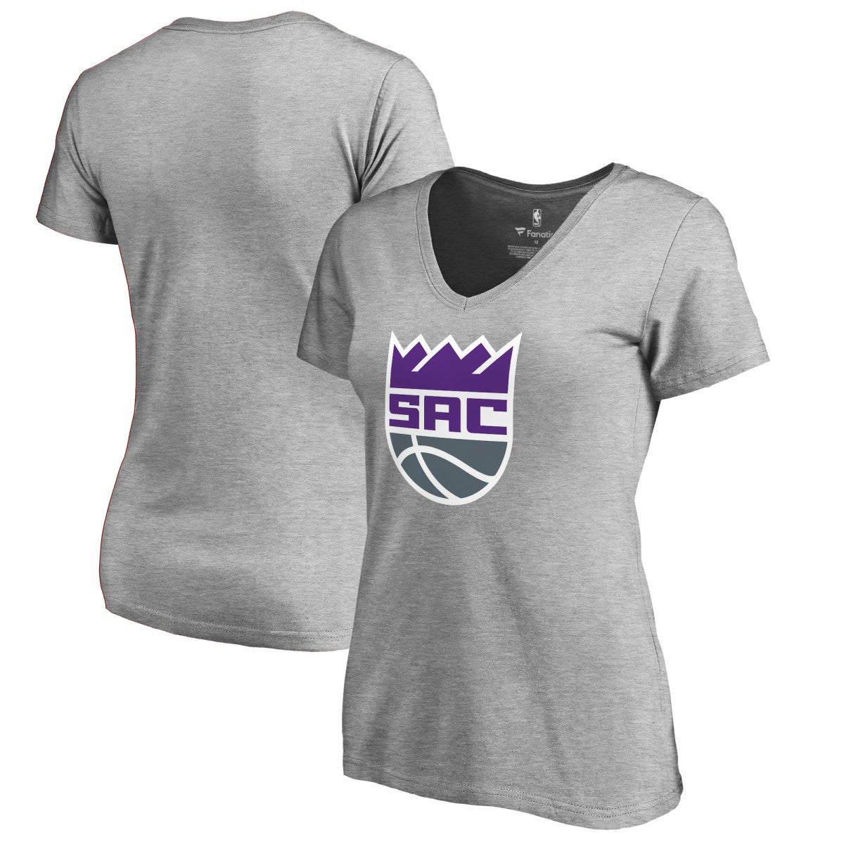 Heathered Gray Sacramento Kings Women's Secondary Logo V-Neck T-Shirt | NBA