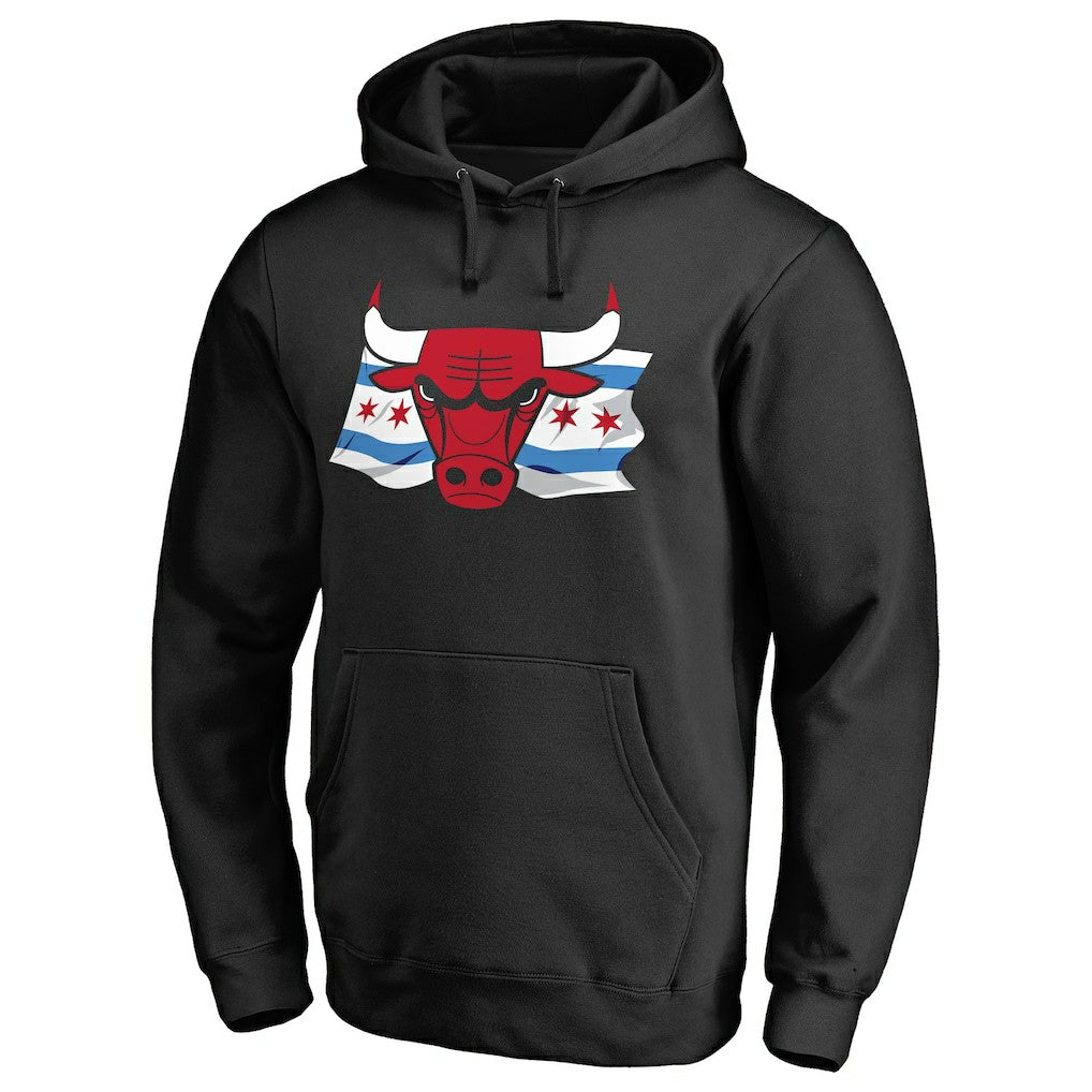 Black Chicago Bulls Hometown Collection Chicago Flag Pullover Hoodie | NBA