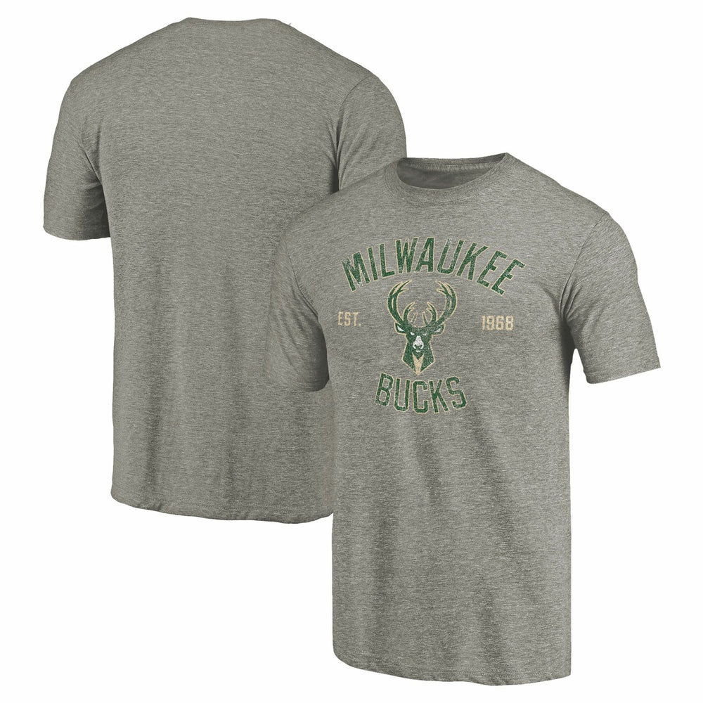 Gray Milwaukee Bucks Team Heritage Tri-Blend T-Shirt | NBA